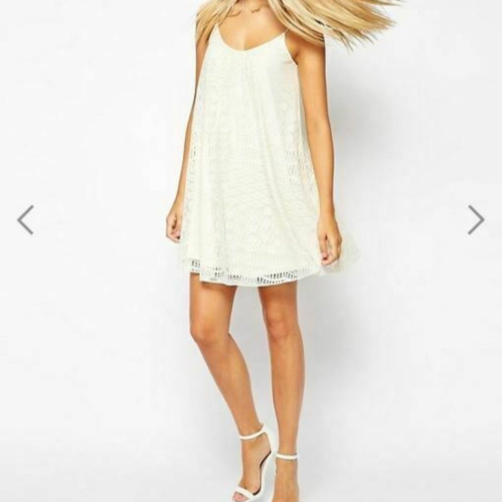 Asos Size 12 Large Cream Lace Swing Trapze Spaghetti Strap Bohemian Dress